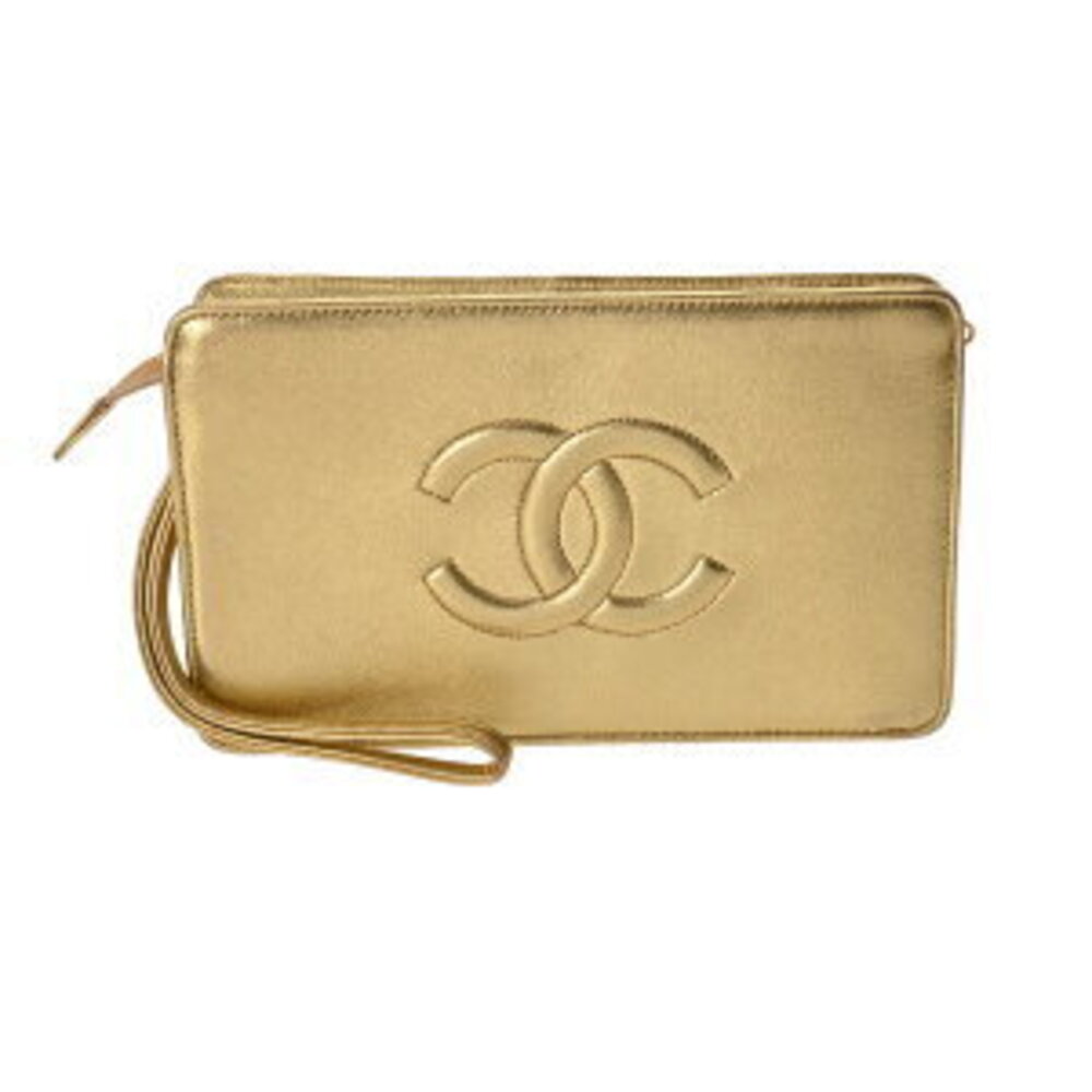 CHANEL gold lambskin clutch bag